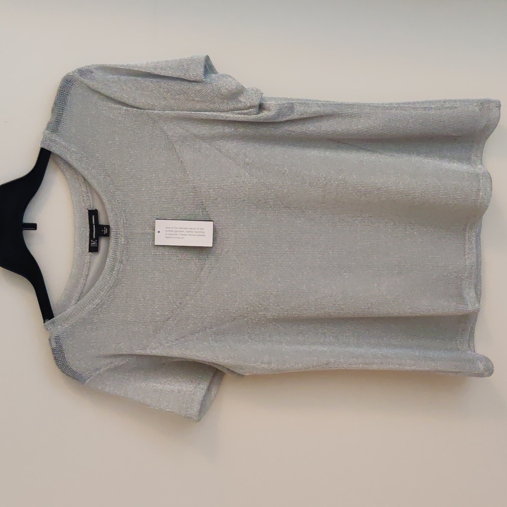 Inc lined metallic silver knit top L